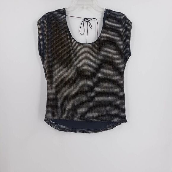 VINCE CAMUTO womens XS  black & gold tie at the back women’s top - Picture 1 of 5